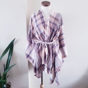 Checkered Belted Poncho/Wrap - Multi - O/S